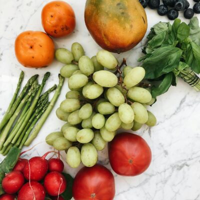 Fruits and Vegetables on a White Surface